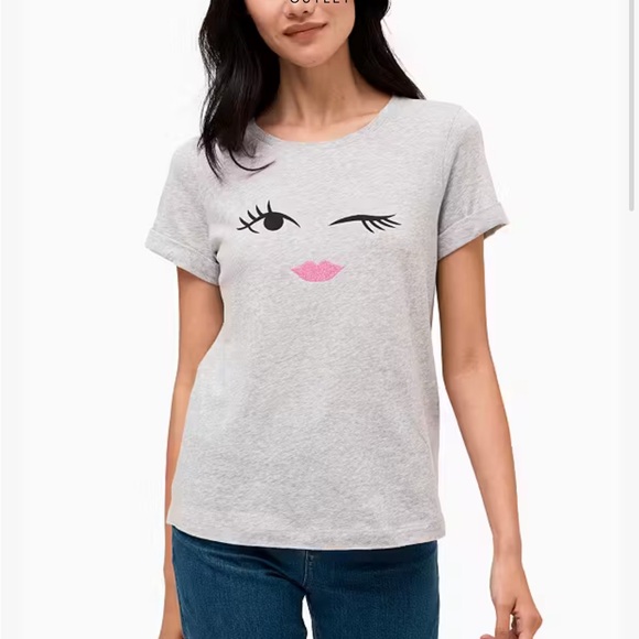 Kate Spade Winking Eye Tee Grey Shirt Cotton Crewneck Short Sleeve Sz M - Picture 1 of 10
